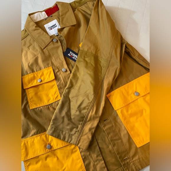 Tommy Hilfiger Tommy Jeans Men's Colorblocked Chore Jacket Size XL Tan & Yellow - Picture 7 of 12